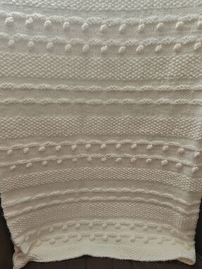 White 36" X 42" Hand Knitted Crochet Baby Blanket